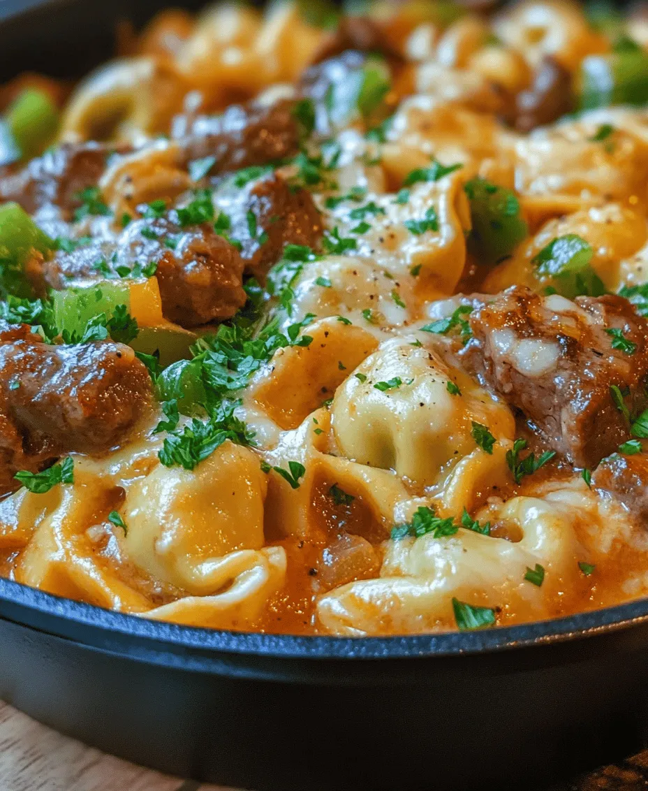 In the world of culinary creativity, few things bring as much joy as the ability to combine classic flavors into a contemporary dish that caters to both taste and convenience. Enter the Cheesesteak Tortellini—a delightful fusion that marries the beloved cheesesteak sandwich with the comforting appeal of pasta. This recipe is a game changer for busy families or anyone looking to whip up a satisfying meal in no time. With its rich and creamy provolone cheese, tender sirloin steak, and vibrant vegetables, this dish elevates a traditional favorite into a quick yet indulgent delight, perfect for weeknight dinners or special occasions alike.