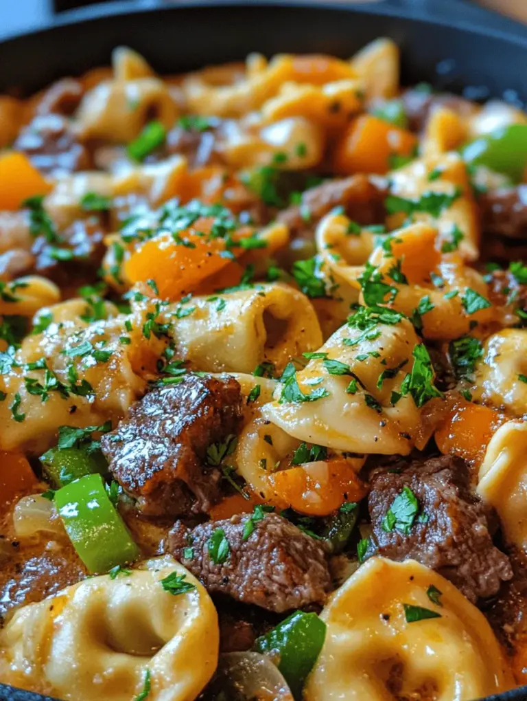 In the world of culinary creativity, few things bring as much joy as the ability to combine classic flavors into a contemporary dish that caters to both taste and convenience. Enter the Cheesesteak Tortellini—a delightful fusion that marries the beloved cheesesteak sandwich with the comforting appeal of pasta. This recipe is a game changer for busy families or anyone looking to whip up a satisfying meal in no time. With its rich and creamy provolone cheese, tender sirloin steak, and vibrant vegetables, this dish elevates a traditional favorite into a quick yet indulgent delight, perfect for weeknight dinners or special occasions alike.