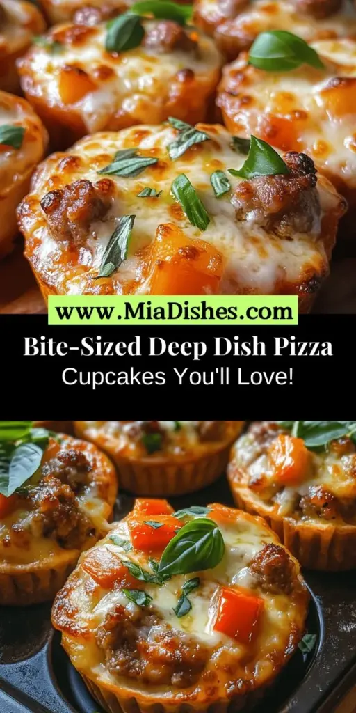 Get ready to impress your guests with these delicious bite-sized deep dish pizza cupcakes! Perfect for any occasion, from game day to casual get-togethers, these mini delights combine all the flavors of traditional pizza in a fun, shareable format. With customizable fillings like savory cheeses, Italian sausage, and fresh veggies, you can cater to everyone's tastes. Easy to make and irresistible, these pizza cupcakes will become a favorite at your gatherings.