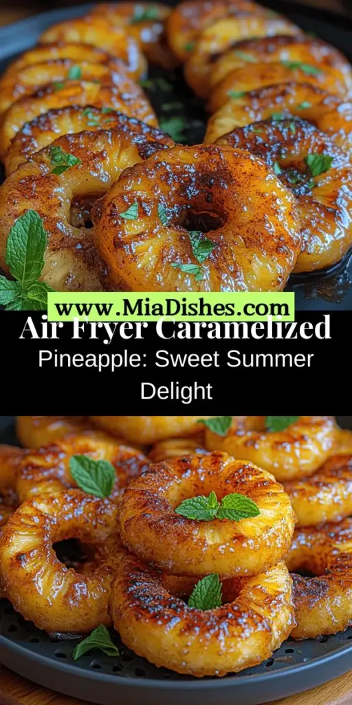 Discover the joy of summer with this Sweet & Sassy Air Fryer Caramelized Pineapple recipe! This delightful dessert showcases the natural sweetness of pineapple, enhanced by a caramelization mixture of brown sugar, butter, and cinnamon, all cooked to perfection in an air fryer. Enjoy it as a standalone treat, or elevate your dishes by pairing it with yogurt, ice cream, or savory meals. Easy to prepare, this versatile recipe is a must-try for any occasion!