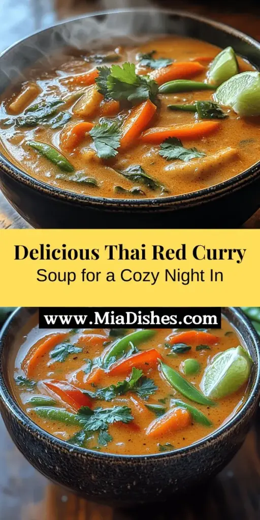Experience the warmth and richness of Heavenly Thai Red Curry Soup, a vibrant dish that brings comfort and flavor to any occasion. This fragrant soup blends Thai red curry paste, creamy coconut milk, and an array of fresh vegetables, creating a harmonious balance perfect for both vegans and omnivores. Easily customizable with protein options, this soup is ideal for cozy nights or gatherings. Dive into this culinary adventure and savor the delightful taste of Thailand in your kitchen!