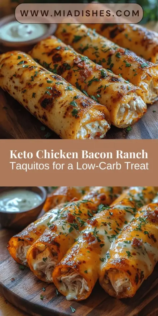 Craving a low-carb treat? Try these Keto Chicken Bacon Ranch Taquitos for a delicious and satisfying meal! Packed with juicy shredded chicken, crispy bacon, and creamy ranch, all wrapped in low-carb tortillas, they’re the perfect option for family dinners, parties, or a quick snack. With a simple preparation process and flavorful ingredients, you’ll love how easy it is to stick to your keto diet while enjoying every bite. Discover the joy of healthy eating without losing flavor!
