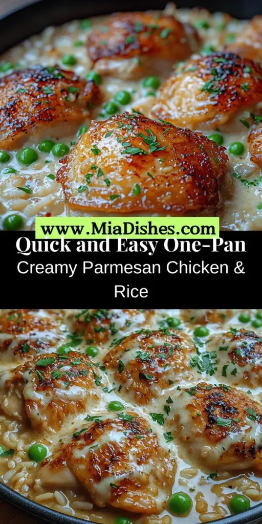 Discover the ultimate comfort food with this One-Pan Creamy Parmesan Chicken and Rice recipe. Perfect for busy weeknights, this dish is not only easy to prepare but also bursting with flavor. Sear juicy chicken thighs and combine them with fluffy long-grain rice, creamy sauce, and aromatic garlic and onion—all in just one pan! Clean-up is a breeze, letting you enjoy this hearty meal without stress. With simple ingredients and straightforward steps, you'll have a delicious, satisfying dinner ready in no time. Try it tonight!