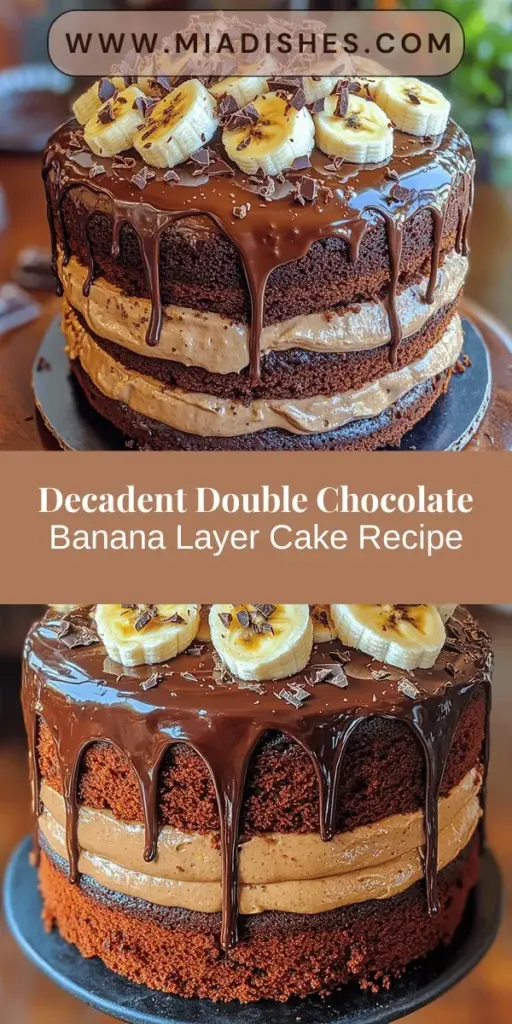 Discover the ultimate indulgence with this Decadent Double Chocolate Banana Layer Cake! This delightful dessert combines rich chocolate and sweet bananas, creating a memorable treat for any occasion. With fluffy layers of chocolate cake, creamy banana frosting, and a glossy chocolate ganache, every bite is pure bliss. Perfect for birthdays, gatherings, or to satisfy your sweet tooth, this cake is a fun baking project that brings loved ones together. Enjoy the warmth and joy of homemade desserts!