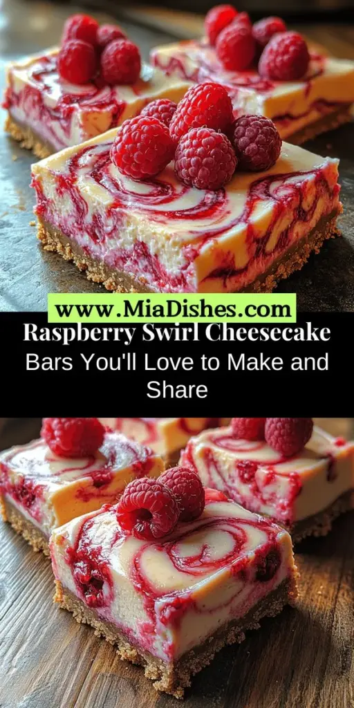 Discover the indulgence of Raspberry Swirl Cheesecake Bars, a stunning dessert that combines rich, creamy cheesecake with a vibrant raspberry swirl. Perfect for any occasion, these bars balance sweet and tart flavors and create a beautiful presentation. With a graham cracker crust, creamy filling, and fresh raspberry sauce, this recipe is ideal for both novice and experienced bakers. Enjoy each delicious bite and impress your guests with this delightful treat.