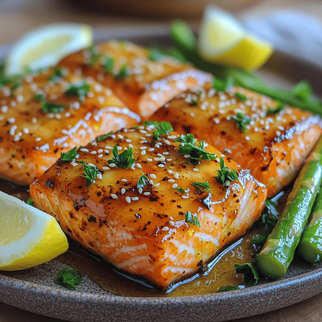 Honey glazed salmon with asparagus is a delightful dish that perfectly marries the rich, buttery flavors of salmon with the bright, crisp taste of fresh asparagus. This dish not only pleases the palate but also presents a visually stunning plate that can elevate any dining experience, whether it's a casual family dinner or an elegant gathering with friends. The combination of sweet honey and savory ingredients creates a harmonious balance that is both comforting and sophisticated.