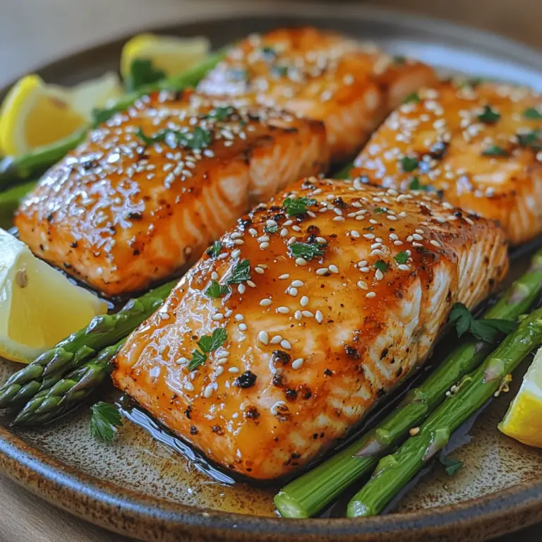 Honey glazed salmon with asparagus is a delightful dish that perfectly marries the rich, buttery flavors of salmon with the bright, crisp taste of fresh asparagus. This dish not only pleases the palate but also presents a visually stunning plate that can elevate any dining experience, whether it's a casual family dinner or an elegant gathering with friends. The combination of sweet honey and savory ingredients creates a harmonious balance that is both comforting and sophisticated.