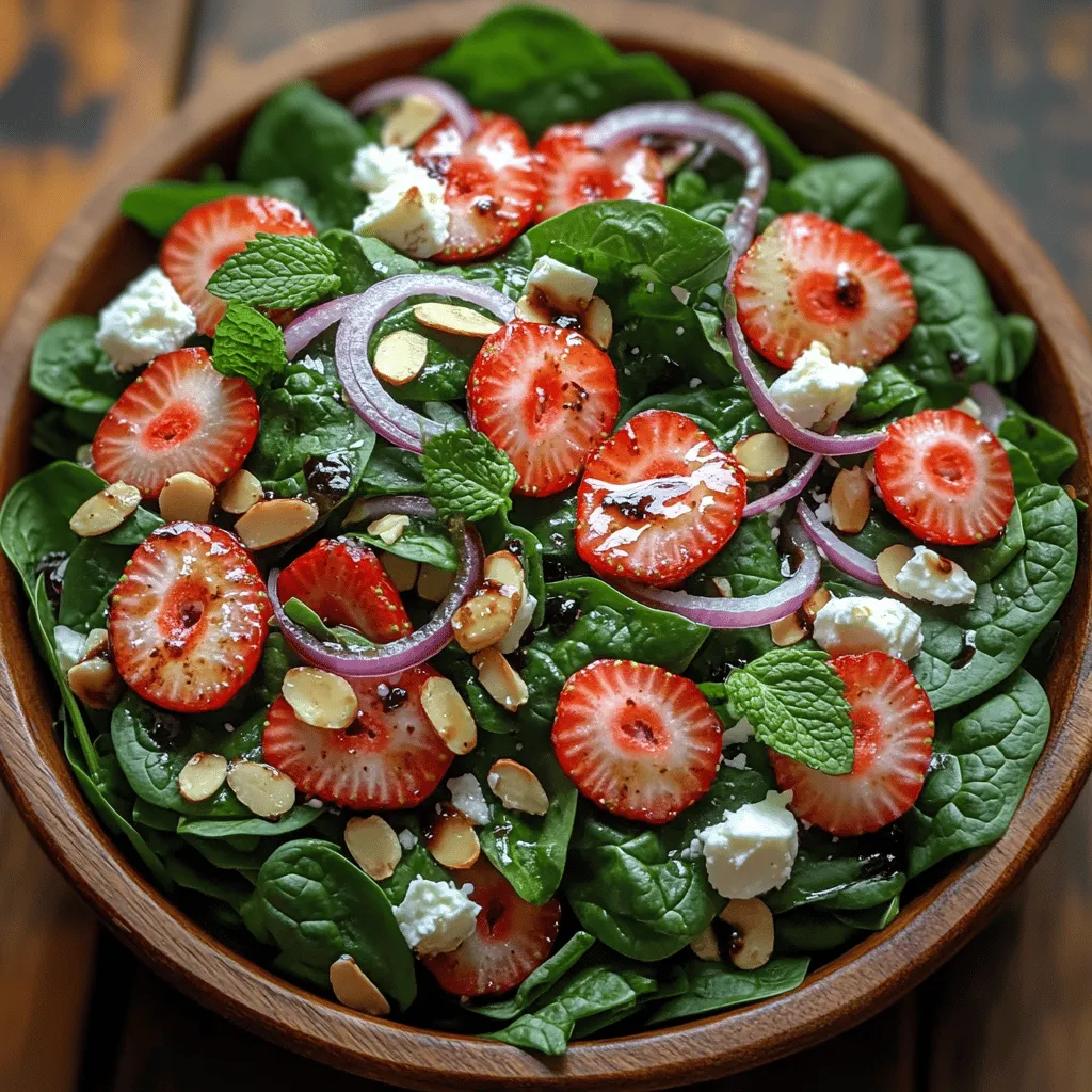 In our journey toward a balanced diet, fresh salads play a pivotal role. They not only offer a vibrant array of textures and flavors, but they are also packed with essential nutrients that contribute to our overall well-being. One standout recipe that embodies these principles is the Berry Bliss Spinach Salad. This delightful concoction artfully combines the sweetness of ripe strawberries, the creaminess of crumbled feta cheese, the satisfying crunch of toasted almonds, and the earthiness of fresh spinach.