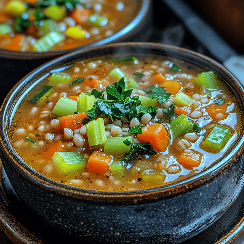 As the days grow shorter and the air turns crisp, there's nothing quite like a bowl of homemade soup to warm the soul. Among the myriad of soup recipes, <strong>Hearty Vegetable Barley Soup</strong> stands out not only for its rich flavors and comforting texture but also for its exceptional health benefits. This recipe beautifully combines the wholesome goodness of vegetables with the nutritional powerhouse that is barley, making it an ideal choice for those looking to nourish their bodies during the colder months.” /></p>
</p>
<h3>Pouring in the Liquid: Combining Flavors</h3>
</p>
<p>Once your sautéed vegetables have softened and begun to release their natural sweetness, it’s time to pour in the liquids that will form the heart of your Hearty Vegetable Barley Soup. The choice of broth is crucial; it not only provides the base flavor but also enhances the overall taste of the soup.</p>
</p>
<h4>Selecting the Right Broth and Its Impact on Flavor</h4>
</p>
<p>When selecting a broth, consider using low-sodium vegetable broth to maintain control over the salt content of your soup. A high-quality broth will infuse the soup with rich, savory notes, while a homemade broth can elevate the dish to another level entirely. If you’re feeling adventurous, you can even try a mushroom broth, which adds an earthy depth that complements the barley and vegetables beautifully.</p>
</p>
<h4>How Diced Tomatoes Contribute to Soup Texture and Taste</h4>
</p>
<p>Next, add a can of diced tomatoes, including their juices. The tomatoes will not only provide a vibrant color but also introduce acidity, which balances the sweetness of the vegetables. They contribute to the soup’s overall texture, creating a hearty feel that makes the dish comforting and satisfying. For a twist, you might consider using fire-roasted tomatoes, which can impart a subtle smokiness to your soup.</p>
</p>
<h3>Simmering the Soup: The Art of Slow Cooking</h3>
</p>
<p>With your broth and tomatoes added, it’s time for the simmering process. Bring the mixture to a gentle boil, and then reduce the heat to low. This is where the magic happens.</p>
</p>
<h4>Explanation of the Simmering Process and Its Benefits</h4>
</p>
<p>Simmering allows the flavors to meld together harmoniously, resulting in a rich, full-bodied soup. It also gives the barley time to cook properly. Barley is a whole grain that requires some time to soften, and this slow cooking process ensures it absorbs the broth’s flavors, resulting in a more robust taste.</p>
</p>
<h4>How Long to Simmer for Optimal Barley Texture</h4>
</p>
<p>Typically, you will want to simmer the soup for about 30 to 40 minutes. This duration allows the barley to become tender while still retaining its chewy texture. Keep an eye on the soup, and stir occasionally to prevent sticking. If you find the soup too thick, feel free to add a bit more broth or water to reach your desired consistency.</p>
</p>
<h3>Finishing Touches: Adding Greens and Seasoning</h3>
</p>
<p>As your soup simmers away, it’s time to think about the finishing touches that will elevate your Hearty Vegetable Barley Soup from good to great.</p>
</p>
<h4>The Importance of Greens for Nutrition and Flavor</h4>
</p>
<p>In the last 10 minutes of cooking, add a couple of handfuls of fresh greens, such as spinach or kale. Not only do these greens add color and vibrancy to the soup, but they also pack a nutritional punch, providing vitamins and minerals essential for a balanced diet. If using kale, make sure to chop it into smaller pieces to ensure it cooks down properly.</p>
</p>
<h4>Tips on Seasoning and Adjusting Flavors</h4>
</p>
<p>Once the greens are added, taste the soup and adjust the seasoning. A sprinkle of salt, a dash of black pepper, and a hint of dried herbs like thyme or oregano can enhance the flavors significantly. Remember, it’s easier to add more seasoning than to fix over-seasoned soup, so start small and build up according to your taste.</p>
</p>
<h3>Serving Suggestions: Presentation and Pairing</h3>
</p>
<p>Now that your Hearty Vegetable Barley Soup is fully cooked and seasoned to perfection, it’s time to serve!</p>
</p>
<h4>Ideas for Garnishing the Soup</h4>
</p>
<p>A simple garnish can elevate the presentation of your soup. Consider adding a dollop of homemade pesto, a sprinkle of fresh herbs like parsley or cilantro, or even a drizzle of olive oil before serving. These finishing touches not only enhance the visual appeal but also contribute additional flavors.</p>
</p>
<h4>Suggested Sides or Bread for a Complete Meal</h4>
</p>
<p>To make this soup a complete meal, serve it alongside a slice of crusty whole-grain bread or a fresh garden salad. The bread will be perfect for dipping and will complement the hearty nature of the soup. You might also consider pairing it with a light cheese platter or some roasted vegetables for a well-rounded dining experience.</p>
</p>
<h3>Health Benefits of Hearty Vegetable Barley Soup</h3>
</p>
<p>This Hearty Vegetable Barley Soup isn’t just delicious; it’s also packed with health benefits.</p>
</p>
<h4>Overview of the Soup’s Health Benefits</h4>
</p>
<p>Each bowl is brimming with vitamins, minerals, and fiber, thanks to the variety of vegetables and whole grains used. Barley, in particular, is known for its health benefits, which include helping to lower cholesterol levels and aiding in digestion. The combination of vegetables ensures you’re getting a wide array of nutrients essential for maintaining good health.</p>
</p>
<h4>How It Fits Into Various Dietary Plans (Vegan, Vegetarian, Etc.)</h4>
</p>
<p>This soup is entirely plant-based, making it suitable for vegan and vegetarian diets. Additionally, it is free from gluten if you opt for gluten-free barley or substitute with quinoa. It can be an excellent choice for anyone looking to incorporate more plant-based meals into their diet.</p>
</p>
<h4>Caloric Content and Portion Control</h4>
</p>
<p>One serving of this soup is low in calories, making it a great option for those monitoring their caloric intake. With the combination of fiber-rich vegetables and grains, it will keep you feeling full and satisfied without the extra calories.</p>
</p>
<h3>Storage and Reheating Tips for Leftovers</h3>
</p>
<p>If you have leftovers (which is likely, given the generous batch this recipe makes), you’ll want to store them properly to maintain their flavor and texture.</p>
</p>
<h4>Best Practices for Storing Soup</h4>
</p>
<p>Allow the soup to cool completely before transferring it to an airtight container. It can be stored in the refrigerator for up to five days or frozen for up to three months. When freezing, consider portioning it out into single-serving containers for easy reheating.</p>
</p>
<h4>How to Reheat Without Losing Flavor and Texture</h4>
</p>
<p>To reheat, simply thaw the soup in the refrigerator overnight if frozen, and then warm it on the stovetop over medium heat. Stir occasionally and add a splash of water or broth if the soup has thickened too much. This method helps maintain the flavors and prevents the barley from becoming mushy.</p>
</p>
<h4>Ideas for Repurposing Leftovers into New Meals</h4>
</p>
<p>If you find yourself with an abundance of leftover soup, consider using it as a base for other meals. You can transform it into a hearty stew by adding additional vegetables or proteins. Alternatively, blend it into a creamy soup using an immersion blender for a different texture, or use it as a filling for stuffed peppers or a savory casserole.</p>
</p>
<h3>Conclusion</h3>
</p>
<p>In conclusion, Hearty Vegetable Barley Soup is a delicious, nutritious, and versatile recipe that can easily become a staple in your kitchen. Its rich flavors and health benefits make it an excellent choice for any meal, whether you’re looking for a comforting dinner or a wholesome lunch.</p>
</p>
<p>Encouragingly, this recipe provides a wonderful opportunity for cooking and sharing meals with loved ones. As you enjoy each bowl, take a moment to appreciate the nourishing ingredients that come together to create something truly special. So grab your apron, gather your ingredients, and let the warmth of this soup fill your home and hearts. Enjoy!</p>
</div>