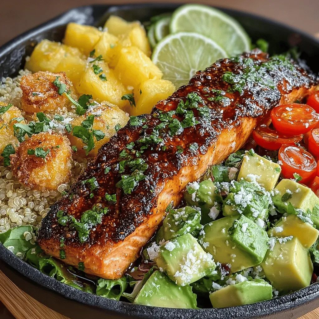 What makes the Tropical Harmony Bowl so appealing? At its core, this recipe is designed to celebrate the freshness of its ingredients while ensuring that each bite is bursting with flavor. The combination of textures—from the crunch of fresh vegetables to the tender flakes of salmon and the fluffy quinoa—creates a delightful balance that keeps each mouthful interesting. Moreover, this dish is not just a treat for the taste buds; it offers an array of health benefits that are hard to resist.