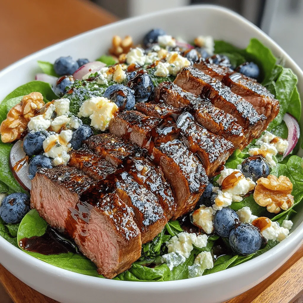 The Blueberry Bliss Beef Salad Bowl is an innovative dish that marries the richness of seared beef with the vibrant sweetness of fresh blueberries, creating a unique culinary experience that delights the palate. This recipe not only elevates a classic salad but also embodies the growing trend of incorporating fruits into savory dishes. As more culinary enthusiasts explore the potential of combining diverse flavors and textures, this salad stands out as a perfect representation of that trend—making it both a feast for the eyes and a wholesome meal.