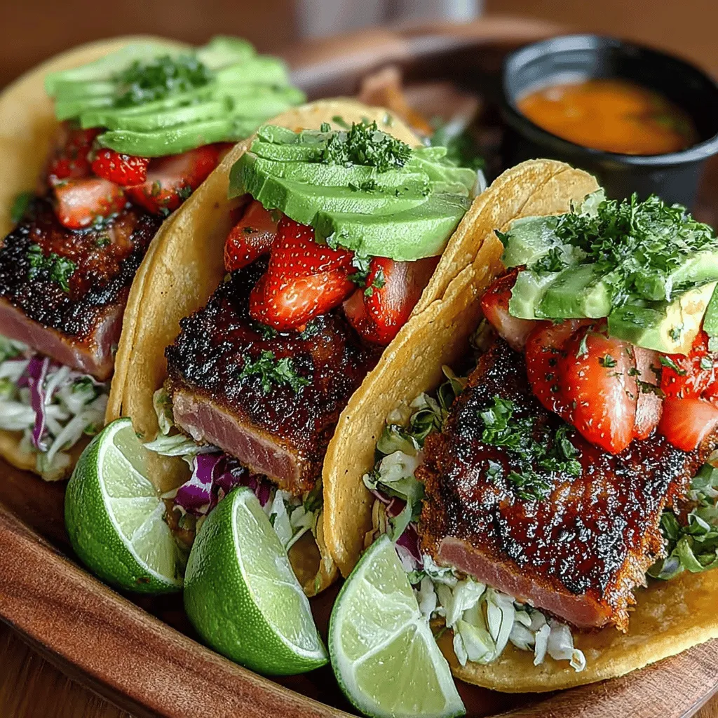Tropical tuna tacos are not just a meal; they are a vibrant celebration of fresh ingredients and bold flavors. This innovative dish combines the rich, savory profile of sushi-grade tuna with the sweet and tangy notes of a strawberry slaw, creating a culinary experience that is both satisfying and visually stunning. Whether you are hosting a summer gathering or looking for a quick and delightful weeknight dinner, these tacos stand out as a perfect choice. The contrast between the tender, marinated tuna and the crisp, refreshing slaw exemplifies the power of combining diverse flavors and textures in one dish.