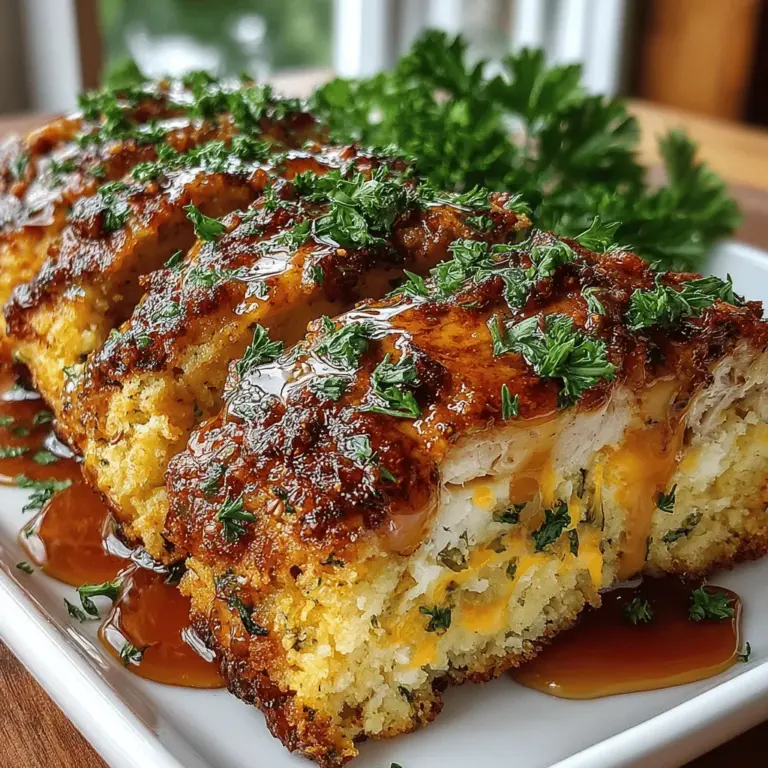 The Honey Butter Glazed Cornbread Chicken Bake is a delightful culinary creation that beautifully marries sweet and savory flavors. This dish features tender chicken nestled in a bed of cheesy cornbread, all topped with a luscious honey butter glaze that adds an irresistible finishing touch. Whether you're looking for a comforting family dinner, planning a gathering with friends, or seeking a standout dish for your next potluck, this recipe fits the bill perfectly. It combines ease of preparation with a satisfying taste that will leave everyone asking for seconds.