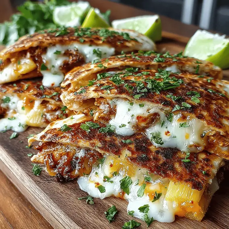The magic of Grilled Chicken Pineapple Quesadillas is in their flavor profile. The savory notes of seasoned chicken meld seamlessly with the sweet juiciness of pineapple, creating a delightful contrast that keeps your taste buds engaged. This balance of flavors is what makes these quesadillas a standout choice for any meal.