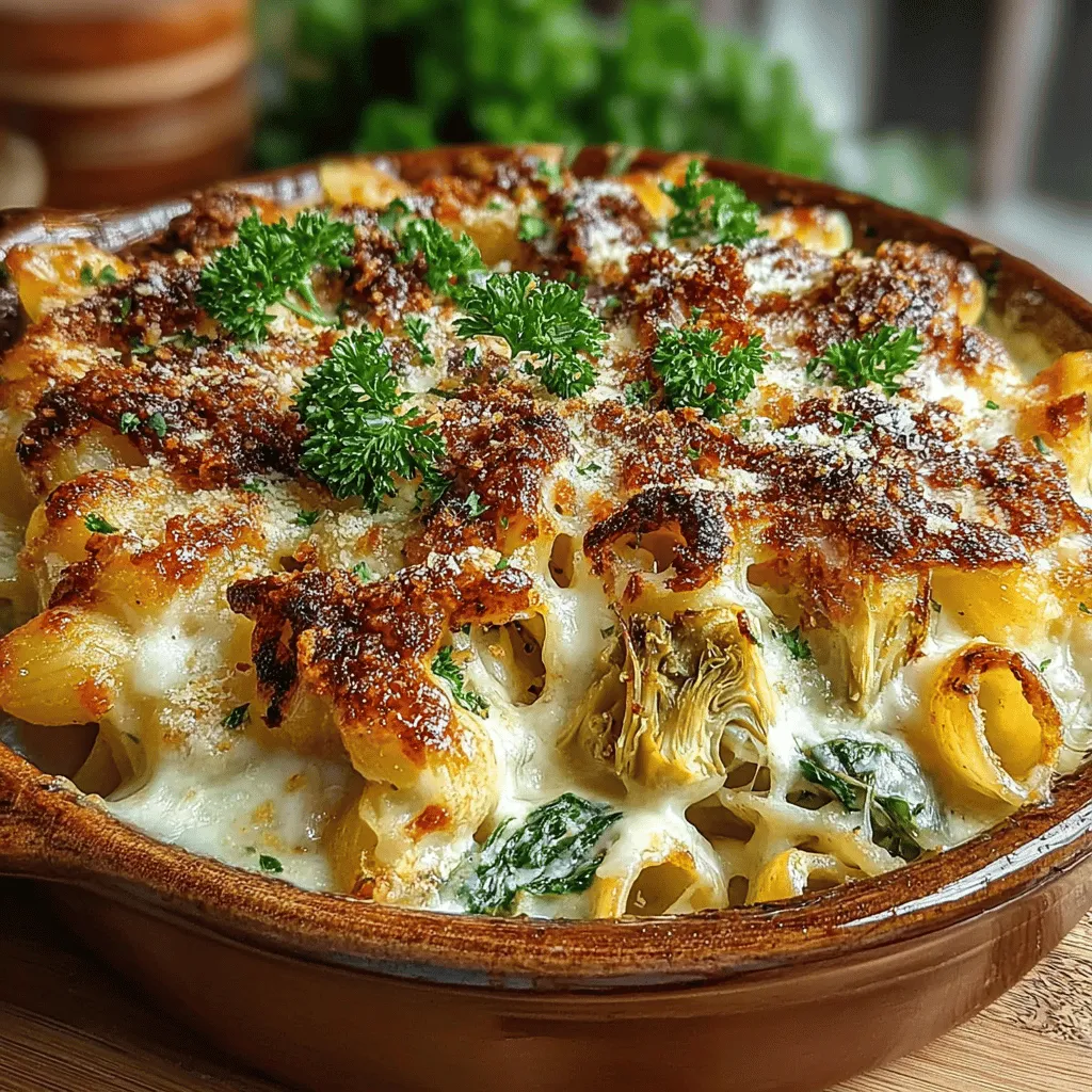 If you're in search of a comforting dish that brings together the creamy, cheesy goodness of a classic dip with the heartiness of pasta, look no further than Cheesy Spinach Artichoke Pasta Bake. This delectable meal is a harmonious blend of flavors and textures, making it a favorite among families and friends alike. Picture a bubbling bake filled with tender pasta, vibrant spinach, and artichoke hearts, all enveloped in a rich and creamy cheese sauce. The result is a dish that not only satisfies your taste buds but also serves as a nourishing option for any occasion.