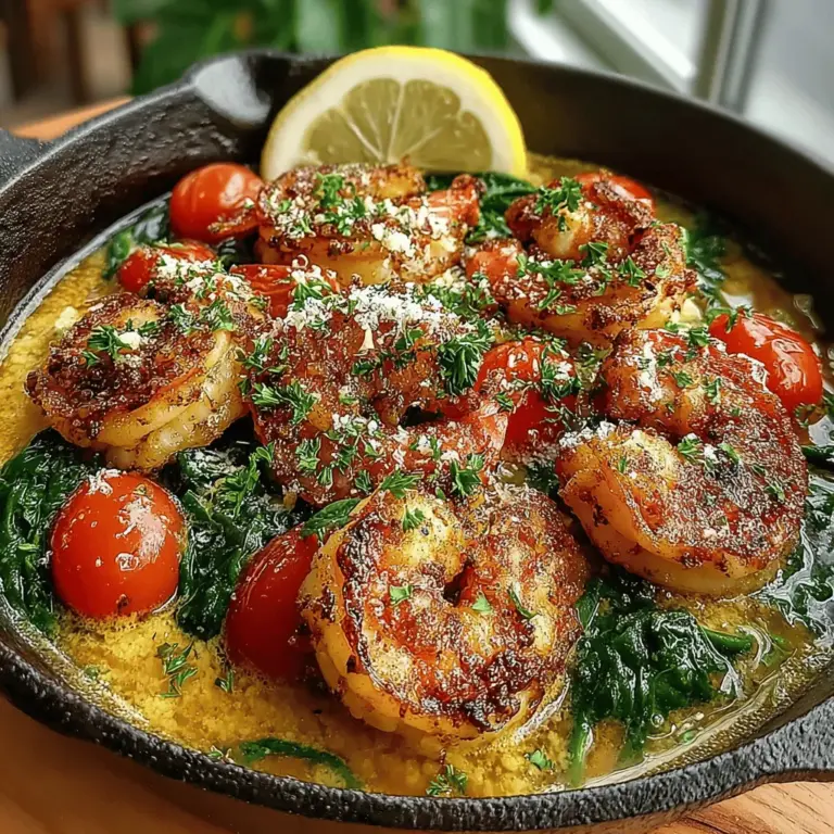 Indulge your senses with a dish that perfectly harmonizes the ocean's bounty and rich, comforting flavors – the Creamy Garlic Butter Shrimp Skillet. This exquisite recipe is an ideal choice for a weeknight dinner or a special occasion, offering a quick yet luxurious meal that can be prepared in just 30 minutes. Featuring succulent shrimp enveloped in a creamy garlic sauce, complemented by vibrant cherry tomatoes and fresh spinach, this dish not only delights the palate but also nourishes the body. As you savor each bite, you'll find the interplay of flavors and textures elevates your dining experience to new heights.