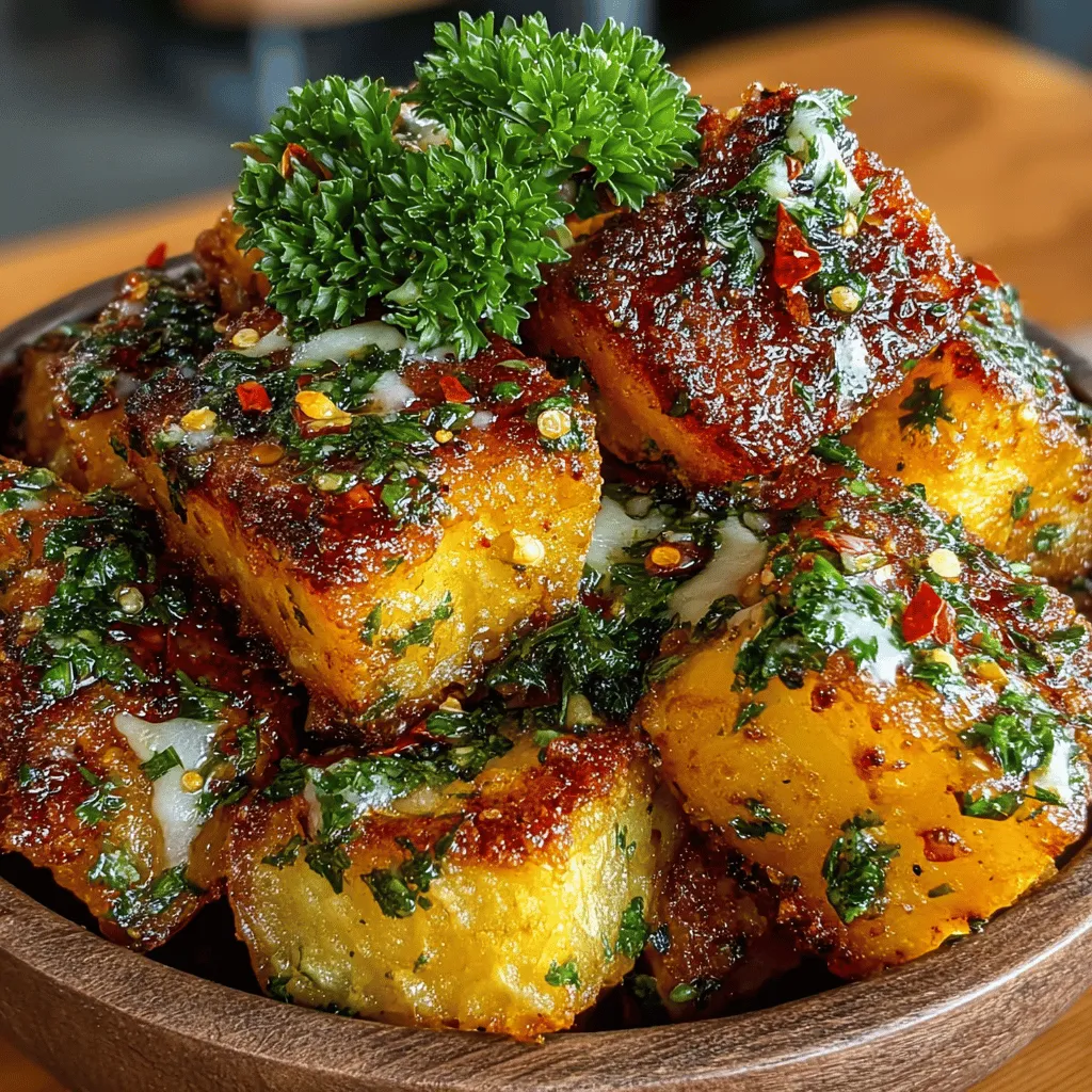 - 2 large sweet potatoes, peeled and cubed - 3 tablespoons olive oil - 1/2 cup grated Parmesan cheese - 1 teaspoon garlic powder - 1 teaspoon onion powder - 1 teaspoon smoked paprika - Salt, to taste - Black pepper, to taste - Fresh parsley, chopped (for garnish)