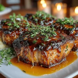 - 4 bone-in pork chops (about 1 inch thick) - Salt and freshly ground black pepper, to taste - 2 tablespoons olive oil - 1 cup pure, unsweetened apple cider - 2 tablespoons brown sugar - 1 tablespoon Dijon mustard - 1 teaspoon fresh thyme leaves, chopped - 1/2 teaspoon ground cinnamon