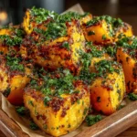 - 2 large sweet potatoes - 3 tablespoons olive oil - 1 teaspoon garlic powder - 1 teaspoon onion powder - 1 teaspoon smoked paprika - 1/4 teaspoon cayenne pepper (optional) - Salt and black pepper to taste - 1/2 cup grated Parmesan cheese - Fresh parsley for garnish