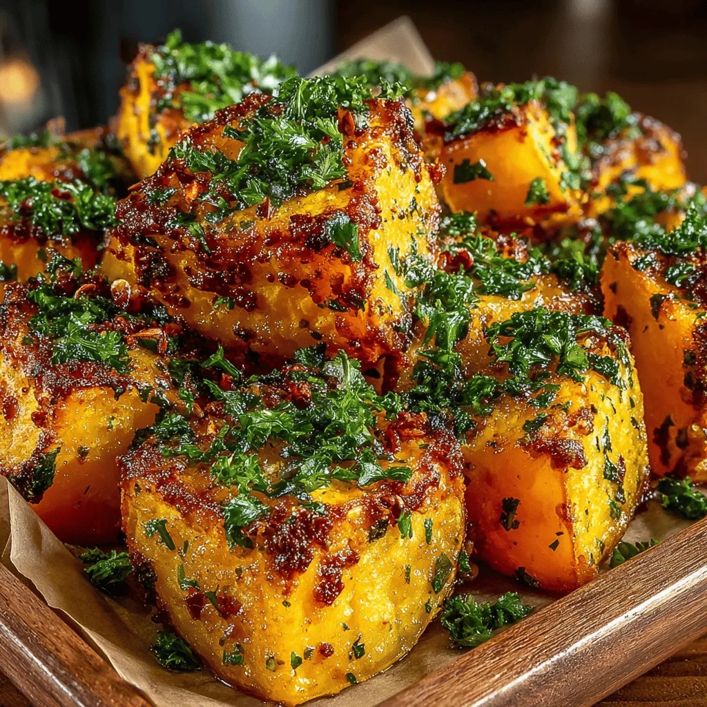 - 2 large sweet potatoes - 3 tablespoons olive oil - 1 teaspoon garlic powder - 1 teaspoon onion powder - 1 teaspoon smoked paprika - 1/4 teaspoon cayenne pepper (optional) - Salt and black pepper to taste - 1/2 cup grated Parmesan cheese - Fresh parsley for garnish
