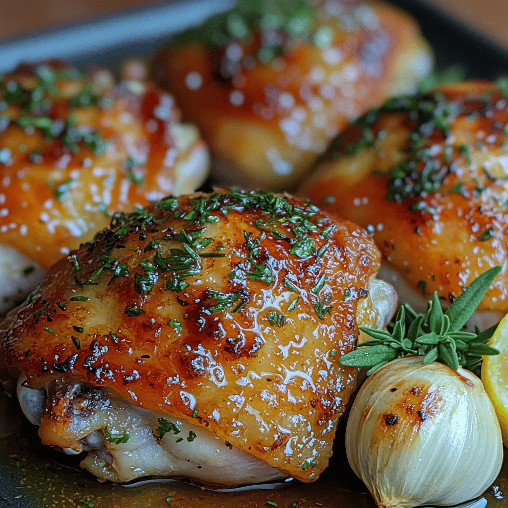 Roasted Garlic and Herb Chicken Thighs is a comforting and flavorful dish that is perfect for family dinners or gatherings. The appeal of roasted chicken thighs lies in their juicy texture and rich flavor, making them an ideal choice for anyone looking to impress their guests or simply enjoy a satisfying meal at home. This recipe highlights the key ingredients of garlic, fresh herbs, and lemon, each contributing to the dish's depth of flavor and aroma that will tantalize your taste buds.