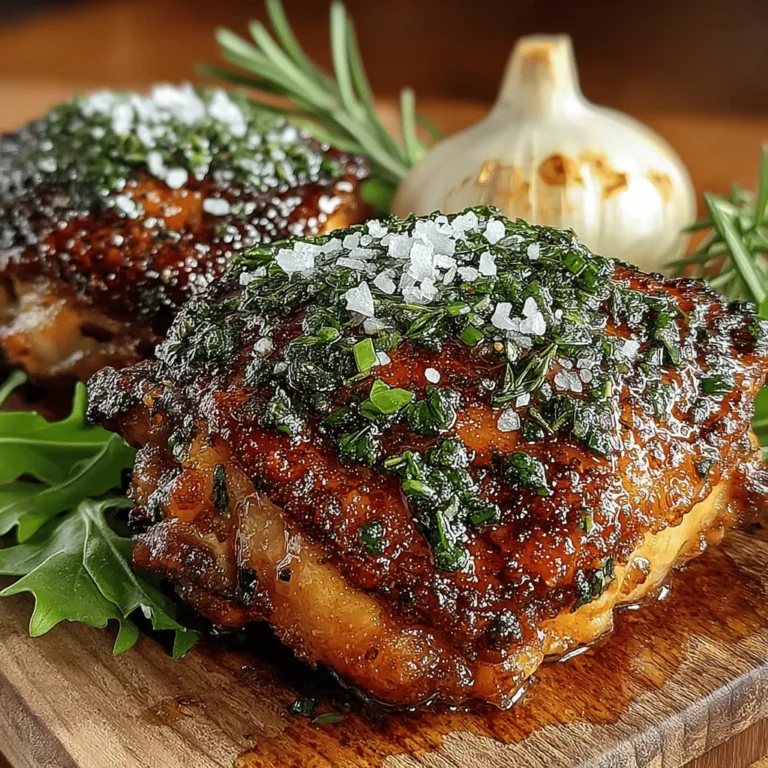 Roasted Garlic and Herb Chicken Thighs is a dish that embodies comfort and flavor, making it a perfect choice for any occasion. The combination of succulent chicken thighs, aromatic garlic, and fresh herbs creates a mouthwatering experience that is hard to resist. As the chicken roasts, the garlic caramelizes, releasing a heavenly aroma that will fill your kitchen and tantalize the senses. This simple yet elegant recipe is ideal for family dinners or gatherings with friends, effortlessly elevating your meal with its rich flavors and inviting presentation.
