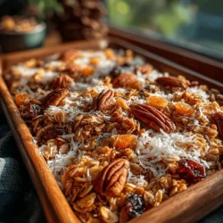 - 3 cups old-fashioned rolled oats - 1 cup pecan halves - 1 cup shredded coconut (unsweetened) - 1/2 cup sunflower seeds - 1/4 cup coconut oil (melted) - 1/2 cup pure maple syrup - 1/4 cup brown sugar - 1 teaspoon vanilla extract - 1 teaspoon ground cinnamon - 1/2 teaspoon salt