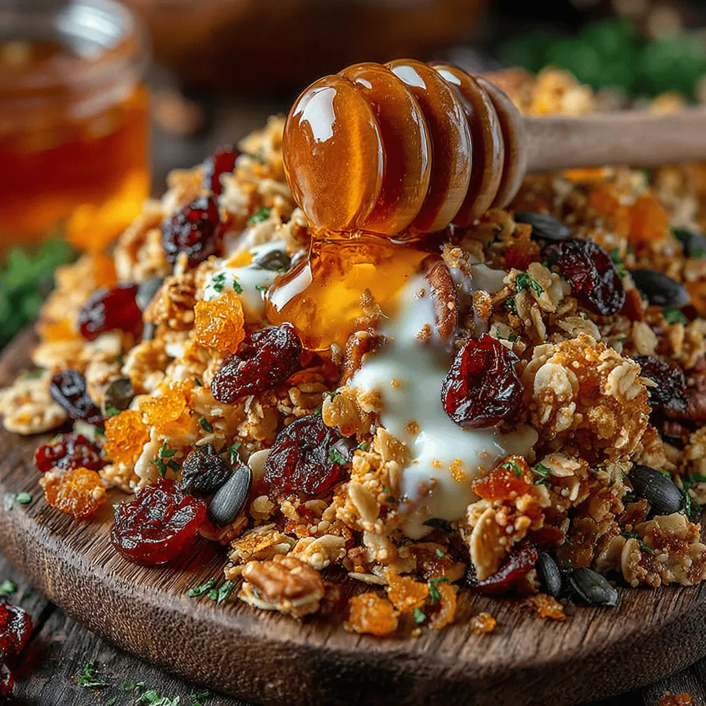 - 3 cups old-fashioned rolled oats - 1 cup pecans, roughly chopped - 1/2 cup pumpkin seeds - 1/2 cup sunflower seeds - 1 teaspoon ground cinnamon - 1/2 teaspoon salt - 1/2 cup maple syrup - 1/4 cup coconut oil, melted - 1 teaspoon vanilla extract - 1/2 cup dried cranberries or raisins (optional)