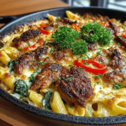 - 8 ounces penne pasta - 1 pound boneless, skinless chicken breasts - 1 tablespoon olive oil - 1 medium onion, diced - 1 red bell pepper, diced - 2 cups fresh spinach - 2 teaspoons Cajun seasoning - 1 teaspoon smoked paprika - 1 cup heavy cream - 1 cup chicken broth - 1 cup shredded cheddar cheese - 1/2 cup grated Parmesan cheese - Salt and pepper to taste - Fresh parsley, for garnish (optional)